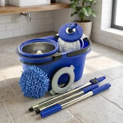 Esfregão Perfect Pro Mop 360° Balde Inox Cabo Longo Microfibra 16L