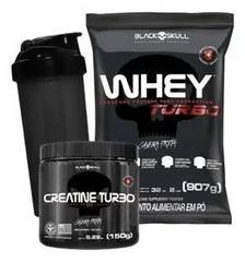 Combo Whey Concentrado+creatina+coqueteleira Black Skul