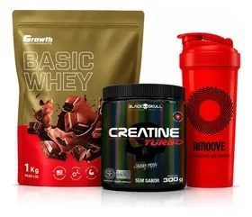 Kit Whey Growth 1kg + Creatina Black Skull 300g Original