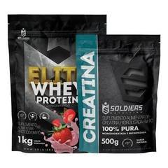 Kit: Elite Pro Whey 80% 1kg+creatina 500g-soldiers Nutrition Sabor Morango