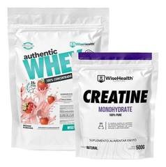 Kit Creatina 500g + Authentic Whey 900g Morango - Wisehealth