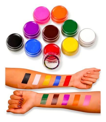 Kit 10 Tintas Cremosas Colormake Pintura Facial Para Palhaço Teatro Festa Carnaval