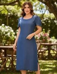Chemise Midi Vestido Longo Feminino Bolsos Laterais Elegante