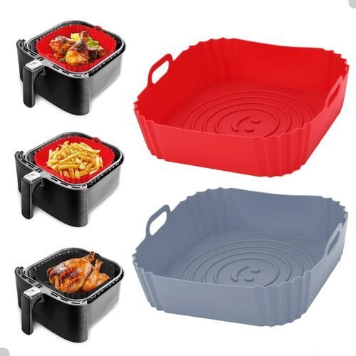 02 Forma Silicone Retangular Reutilizavel Air Fryer Limpo Cor Cinza