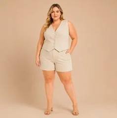 Conjunto Com Colete Em Linho Plus Size Moda Elegante