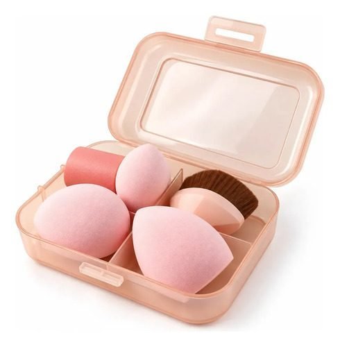 Kit de Esponjas e Pincel Hexagonal Rosa da Bu.bo para Maquiagem