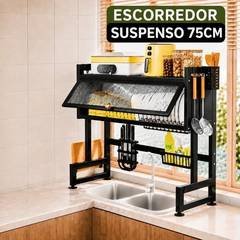 Escorredor De Louça Suspenso Grande para Copos Talheres e pratos Organizador De Pia Cozinha 75cm Armário Cor Preto Laruno