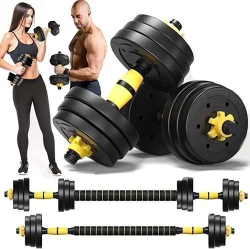 Kit Halteres 3 Em 1 Peso Musculação Até 20kg Ajustável Preto Cor preto-amarelo