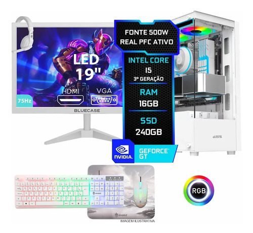 Pc Gamer Completo Setup Ninja Nordic I, Intel Core I5, 16gb Ram, Ssd 240gb, Vídeo 1gb, Monitor 19 , Kit Periféricos