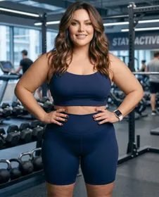Conjunto Plus Size Feminino Fitness Top E Shorts Cós Alto