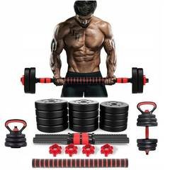 Kit Halteres Barra E Anilhas Musculação Kettlebell Ajustáveis Peso Academia 15kg