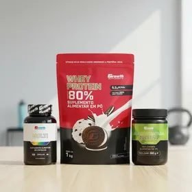 Kit Growth: Whey Protein Cookies And Cream 1kg + Multivitamínico 120 Cáps + Crea