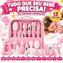 Kit Higiene Cuidados Bebê Rosa Recém Nascido Completo 13 Peças Bolsa Maternidade