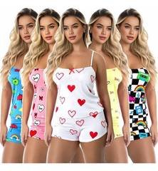 Kit 5 Conjuntos Pijama Feminino Baby Doll Estampados Cordoba
