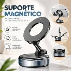 Suporte Magnético Para Celular Com Ventosa De Vácuo Ajustável 360° Universal Para Carro Painel Vidro Mesa E Superfícies Com Fixação Forte Para Smartphone E Uso Veicular E Ajuste Pr