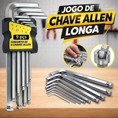 Kit Jogo Chave Allen Hexagonal L Longa 9 Peças 1,5 A 10 Mm Uso Profissional E Doméstico Kit Completo