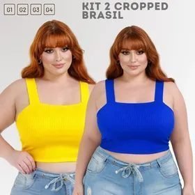 Kit 2 Top Plus Size Cropped Feminino Brasil Torcida Canelada