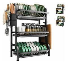 Escorredor Louças 3 Andares Inox Preto - Organizador Cozinha