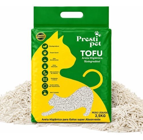 Areia Higiênica Biodegradável Tofu Para Gato 2,5kg Prestipet