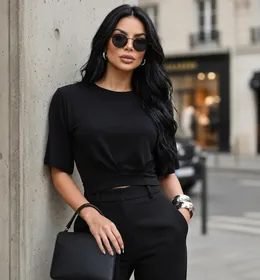 Blusa Feminina Básica Lisa  Elegante Manga Sino Atemporal