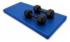 Kit Par Halter Sextavado 2kg + Colchonete Academia Azul Mlr