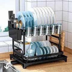 Organizador De Louças 2 Andares Inox Preto Para Cozinha