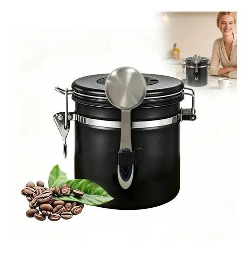 Pote Hermético Para Café Em Grãos Válvula E Com Colher 1,2l Para Conservação À Prova E Vedado Café, Grãos E Chá E Nozes Frescor