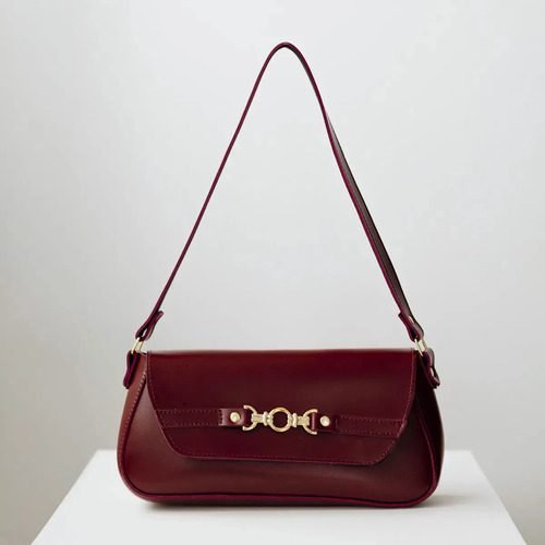 Bolsa De Ombro Baguete Tiracolo Média Feminina Casual Cor Vinho