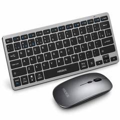 Kit Teclado e Mouse Bluetooth Recarregável Hrebos ABNT2 Sem Fio Cinza Ezsias Armarinhos