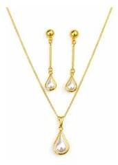Brinco Gota + Colar Folheado A Ouro 18 K