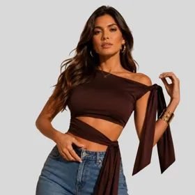 Blusa Cropped Feminina Amarraçao Top Lado Unico Suplex Festa