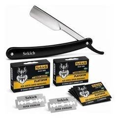 Kit Navalhete Profissional Base Plástica 10 Lâminas Aço Inox