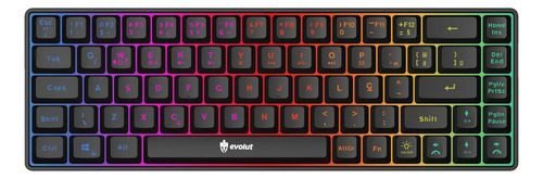 Teclado Gamer Evolut Fay Eg211 60% Backlight Luz Rainbow Rgb Cor Preto Idioma Português Brasil