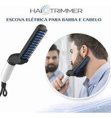 Escova Prancha Para Alisar E Modelar Barba E Cabelo Bivolt Cerâmica Pente Anti Frizz Portátil Masculina Branca Branco Sngames