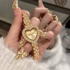 Relógio Feminino Dourado Coração Elegante Strass Analógico