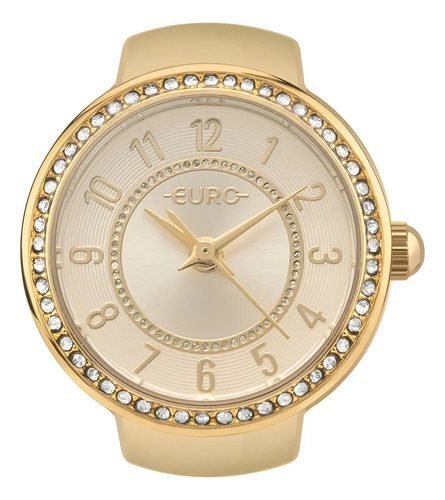 Relógio Anel Euro Dourado Unique Eu2035yyi/4d em Aço com aro de pedras Feminino