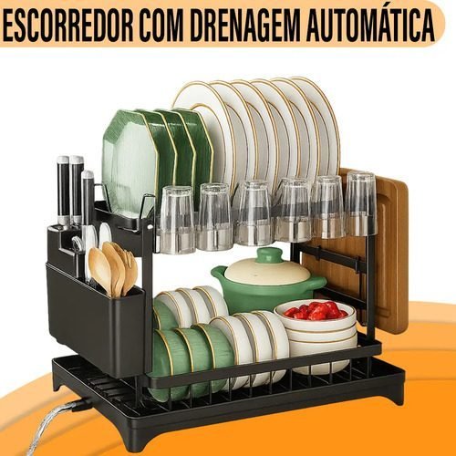 Escorredor de Louça Yab Organizador de Pia para Cozinha Gourmet, Preto em Aço, c
