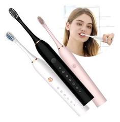 Escova Dental Eletrica Ultrassônica + Refis Cor Rosa, Branco e Preto