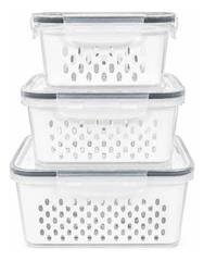 Kit 3 Potes Hermeticos C/cesto Organizador C/trava Geladeira Branco