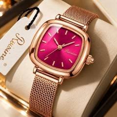 Ruixine Relógio Feminino Quartzo Rose Gold Elegante Aço