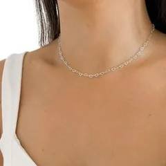 Colar Choker Feminino Elo Coração 40cm Folheado A Prata 925