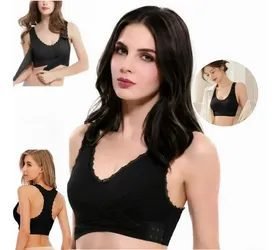 Top Esportivo Rendado Sem Costura Fecho Lateral Com Bojo