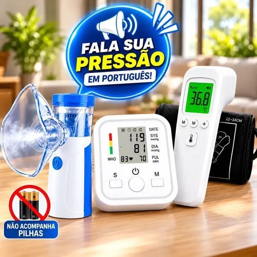 Kit Saúde Premium Pressão Nebulizador Termômetro Digital