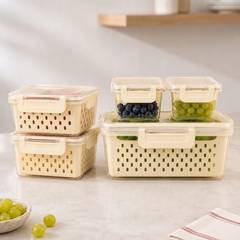 Conjunto Organizadores Geladeira Hermético Com Cesto Kit 5