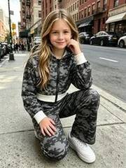 Conjunto Infantil Feminino Estilo Y2k Moletom Com Capuz E Calça Reta 2 Peças