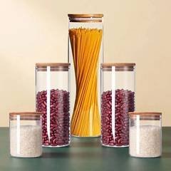 Kit 5 Potes de Vidro Herméticos com Tampa de Bambu para Mantimentos Grãos Café e Cereais 4,35 Litros Borossilicato Zelvi