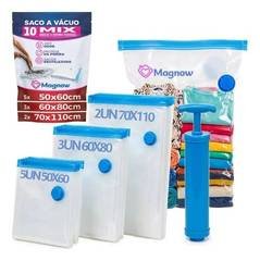 Magnow Pack Kit 10 Sacos a Vácuo com Bomba Manual, Tamanhos 50x60, 60x80 e 70x11