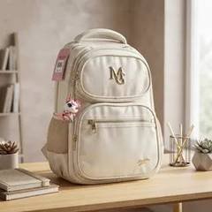 Mochila Feminina Escolar Juvenil Off White C/ Chaveiro Mg