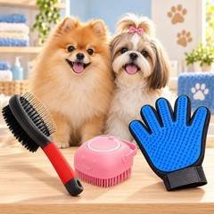 Kit de Higiene Pet com Pente, Escova e Luva Massageadora para Cães e Gatos