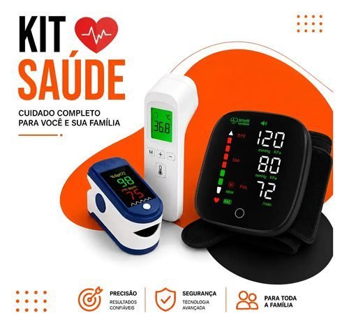 Kit Saúde 3 Em 1 Medidor Pressão Oxímetro Termômetro Casa